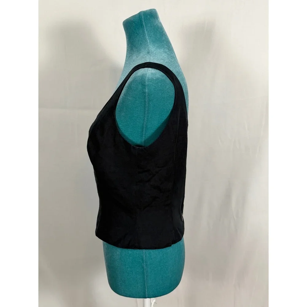 Vintage‎ Finity Black 100% Silk Button Back Tank Top Shell Blouse Size 6 Womens